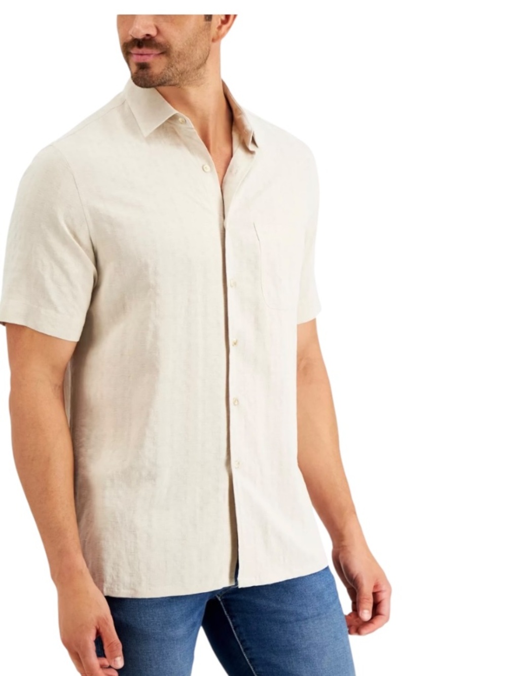 Club Room Men's Wicker Silk, Short Sleeve Shirt, Stone Wall Size XL - NWT